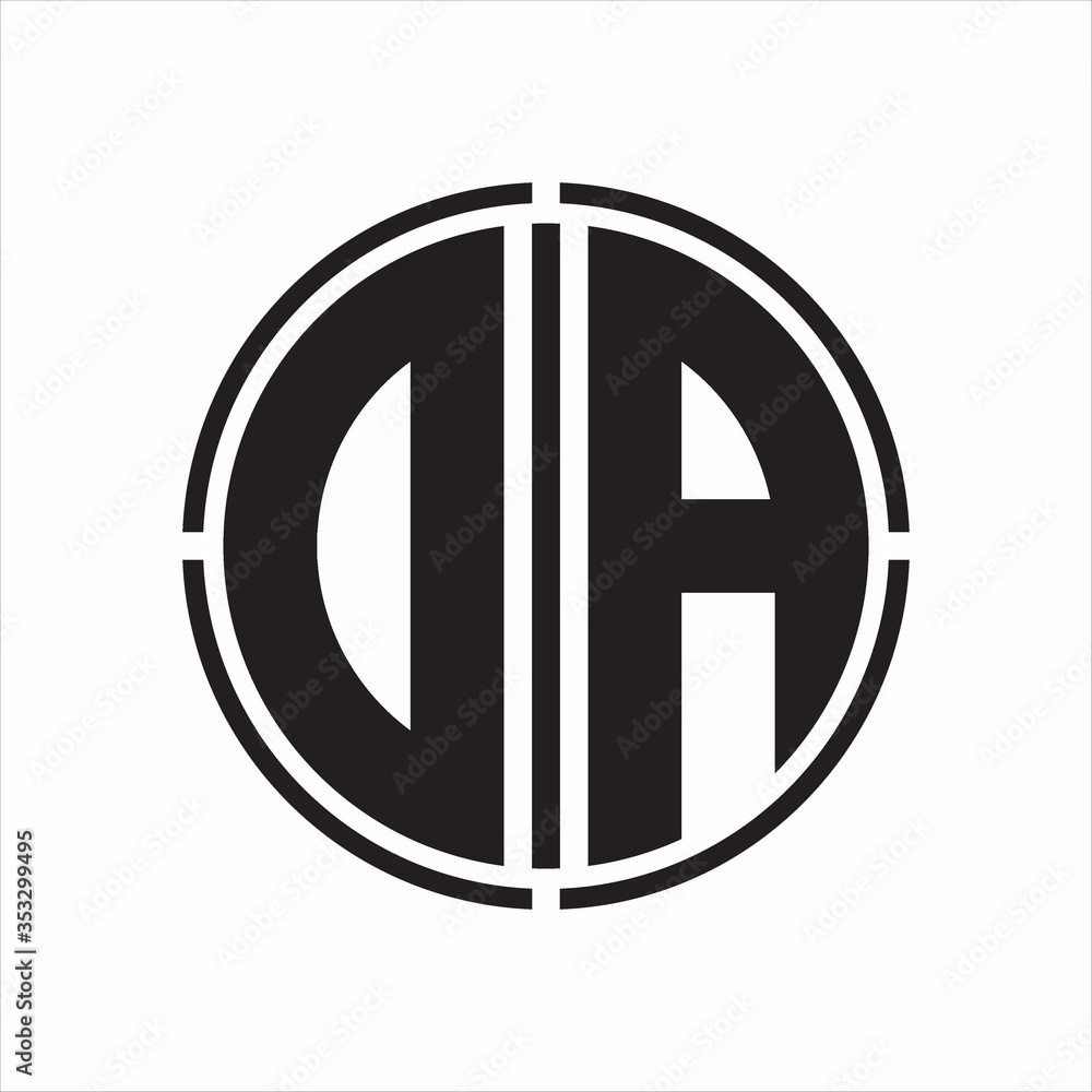 DA Logo initial with circle line cut design template on white background DA Logo initial with circle line cut design template on white background