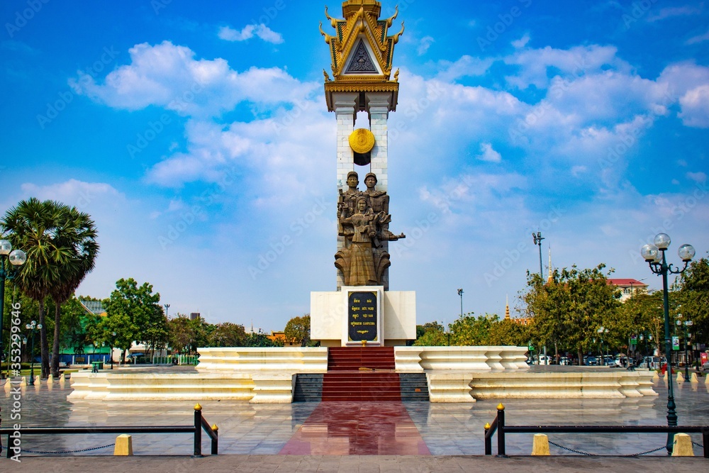 A beautiful view of Cambodia Vietnam Friendship Monument at Phnom Penh.