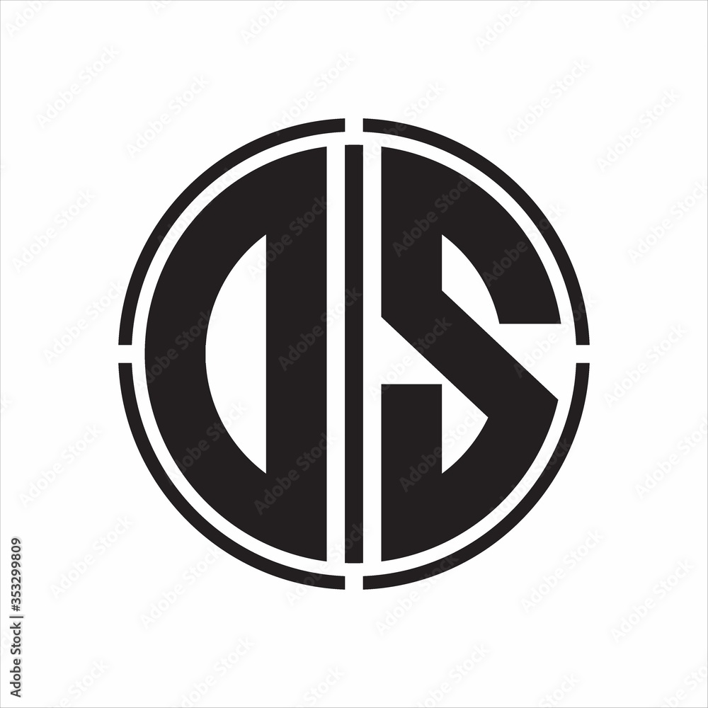 DS Logo initial with circle line cut design template on white background DS Logo initial with circle line cut design template on white background