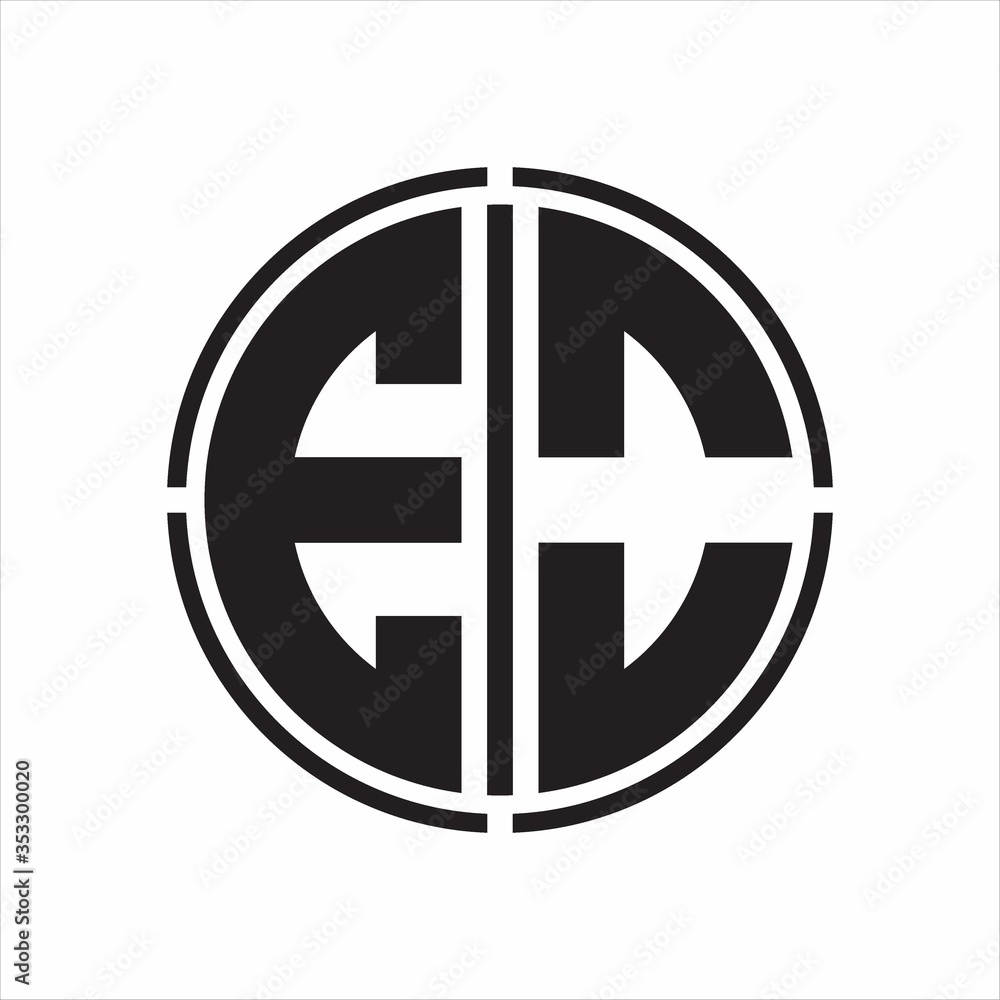 EO Logo initial with circle line cut design template on white background EO Logo initial with circle line cut design template on white background