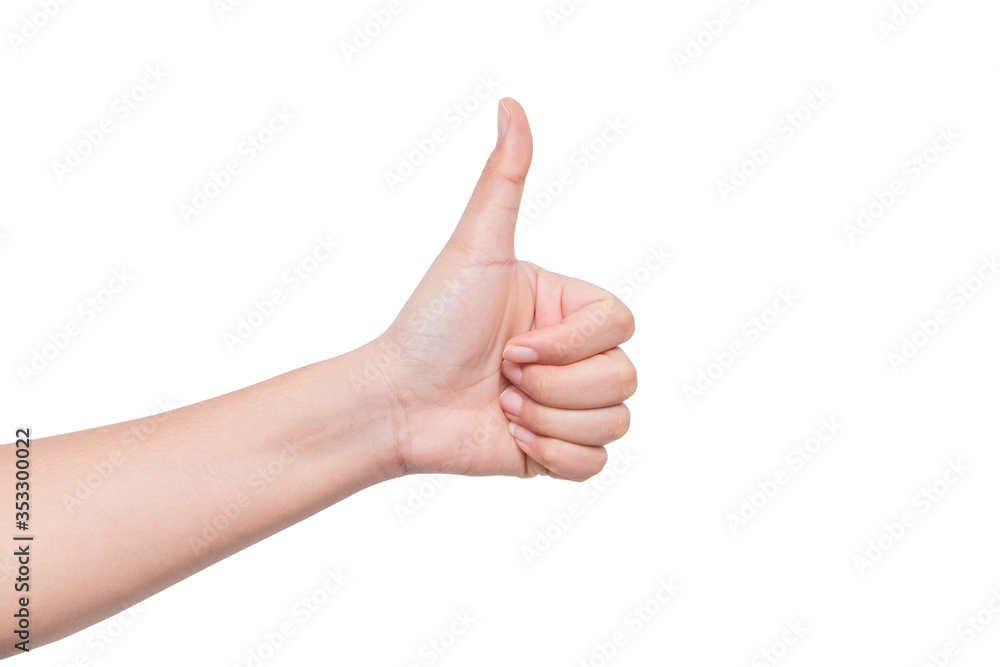 Gesture of the hand concept showing thumb up as celebration and congratulation winner isolated on white background. Gesture of the hand concept showing thumb up as celebration and congratulation winner isolated on white background.
