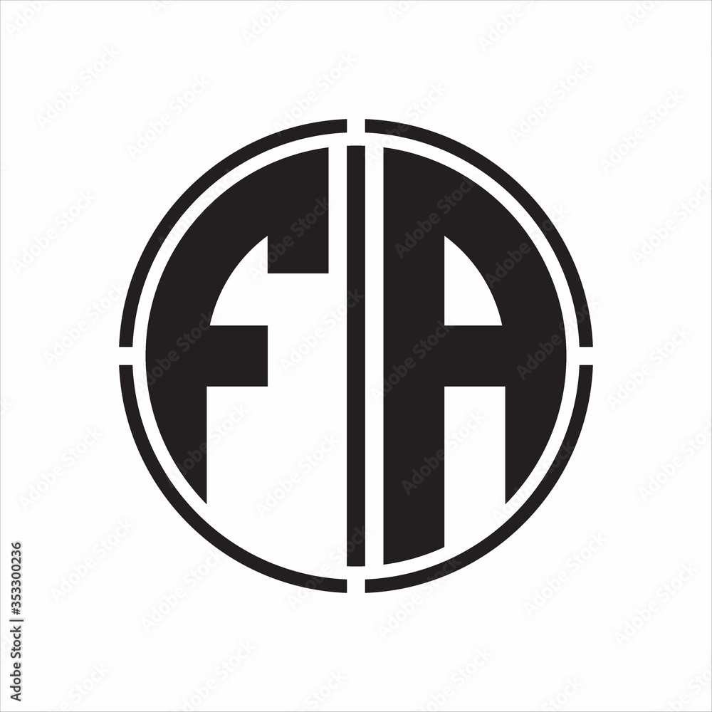 FA Logo initial with circle line cut design template on white background FA Logo initial with circle line cut design template on white background