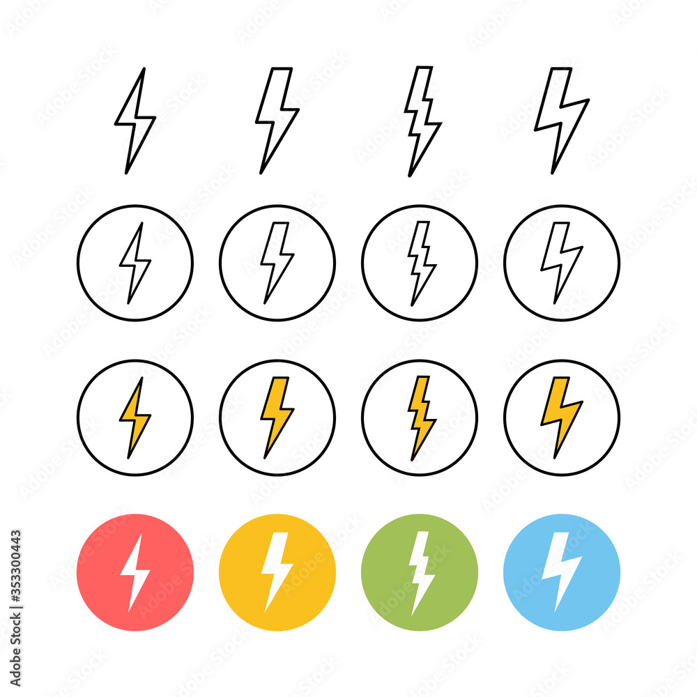set of Lightning icons . Bolt icon vector. Energy and thunder electric icon