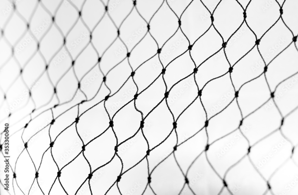Net pattern close up. Rope net . Soccer, football, volleyball, tennis and tennis net pattern. Fisherman hunting net rope texture - obrazy, fototapety, plakaty 