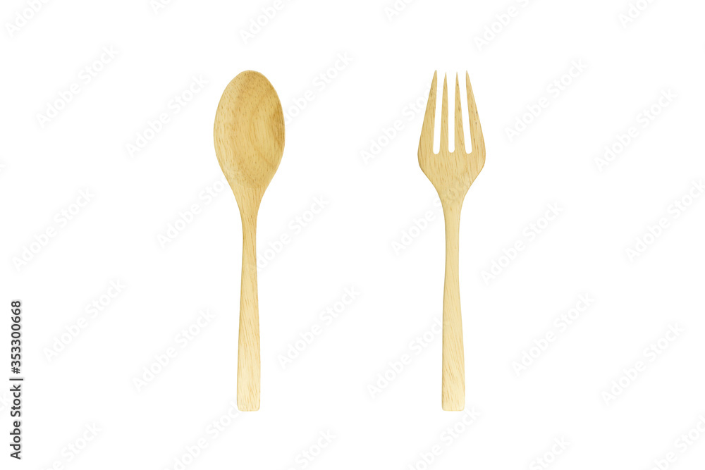 Wooden spoon and fork isolated on white background Wooden spoon and fork isolated on white background