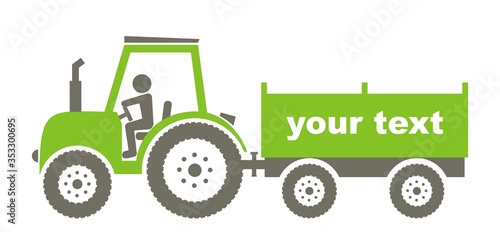 Green tractor with trailer, conceptual vector icon