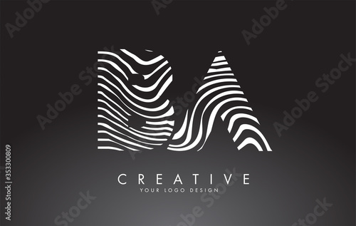 BA B A Letters Logo Design with Fingerprint  black and white wood or Zebra texture on a Black Background.