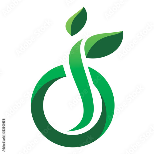 letter j circle green nature leaf logo design