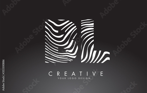 BL B L Letters Logo Design with Fingerprint, black and white wood or Zebra texture on a Black Background.