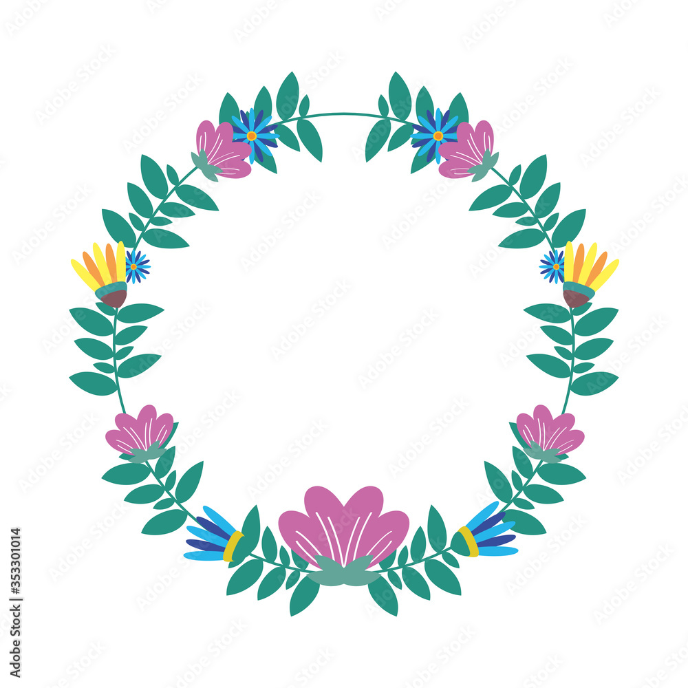 Obraz premium flowers and leafs decorative circular frame