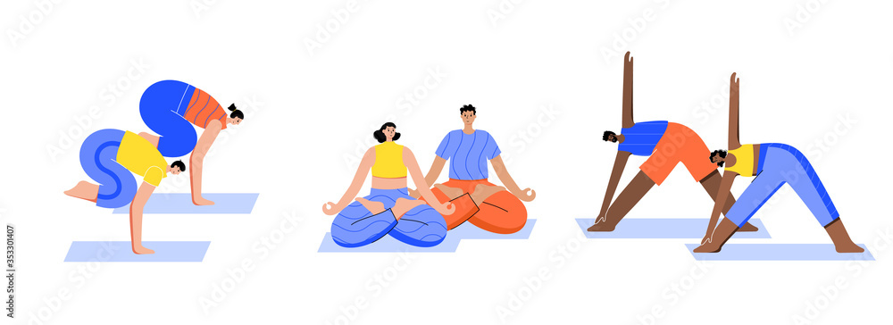 Fototapeta premium Yoga flat vector illustration. Healthy lifestyle