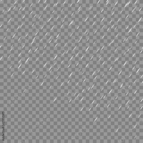 Rain transparent template background. Falling water drops texture. Vector.