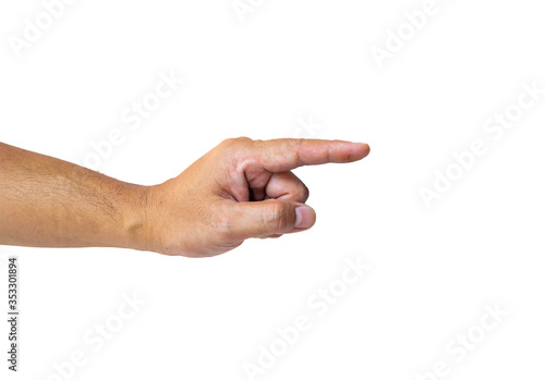 left hand pointing forefinger isolated on white background