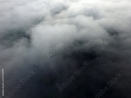 Aerial view of the morning fog (drone image). Near Kiev
