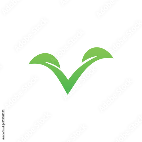 letter v green nature leaf logo design