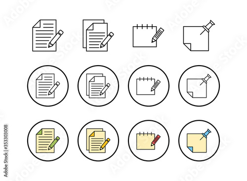 Set of Note icons . Taking note icon vector. Edit line icon. Document write. Content writing