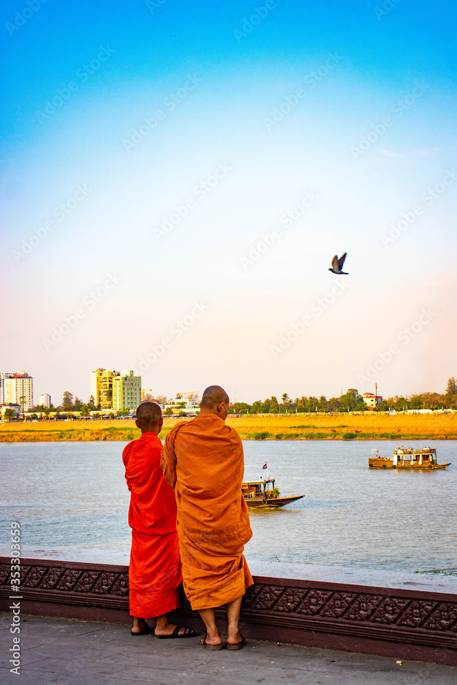Naklejka premium A beautiful view of Mekong Riverside at Phnom Penh, Cambodia.