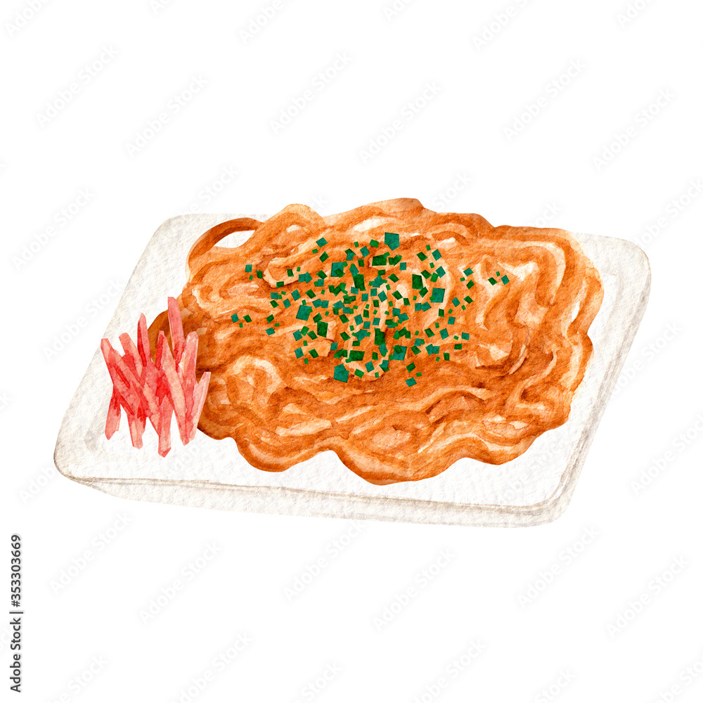 焼きそば 縁日 屋台 食べ物 水彩 イラスト Stock Illustration Adobe Stock