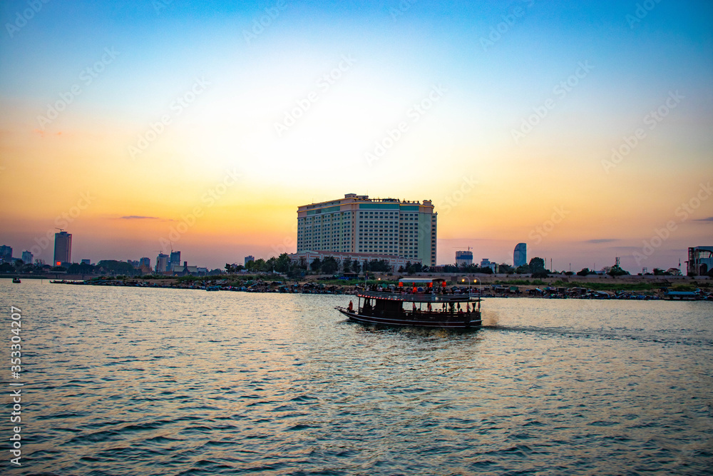 A beautiful view of Mekong Riverside at Phnom Penh, Cambodia.
