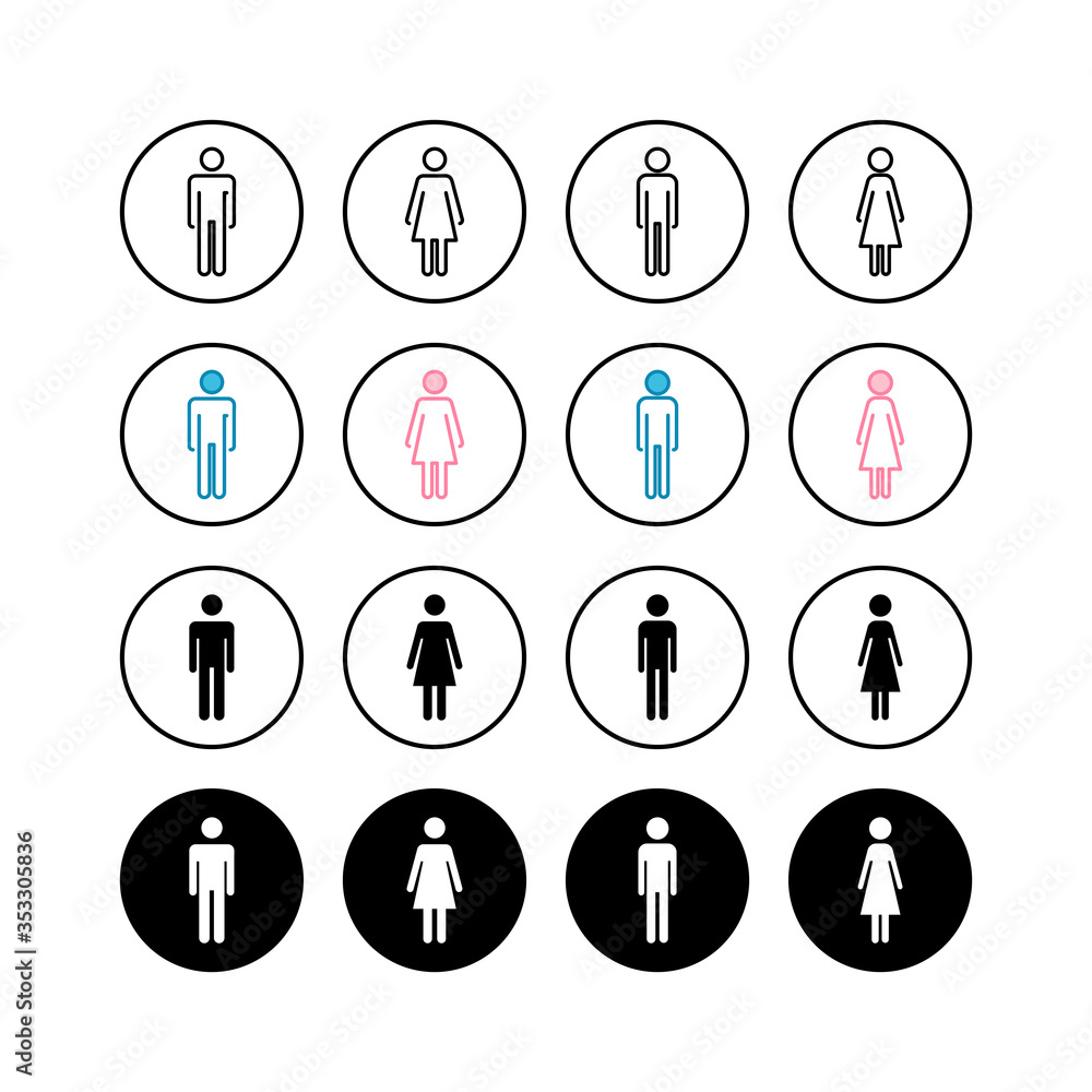 Set of Man and woman icon vector. Toilet sign. Man and woman restroom sign vector. Male and female icon Set of Man and woman icon vector. Toilet sign. Man and woman restroom sign vector. Male and female icon