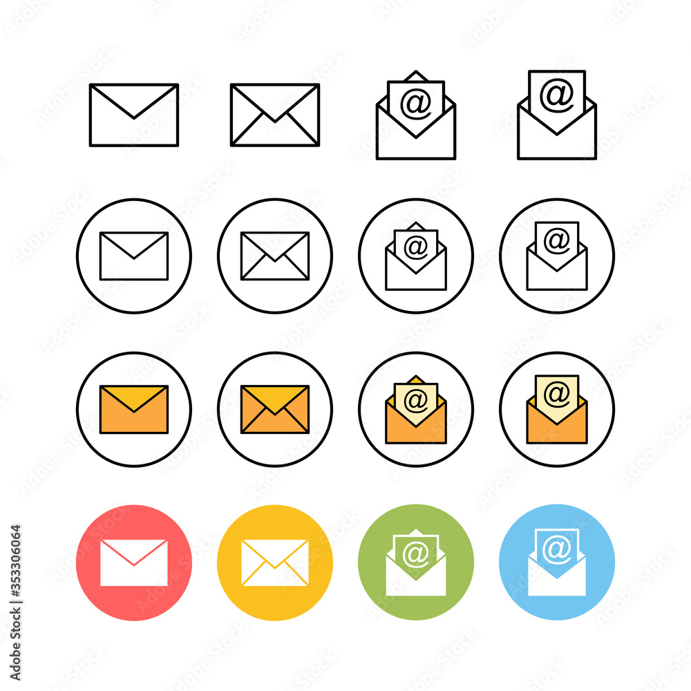 Set of Mail icons . E-mail icon. Envelope illustration. Message