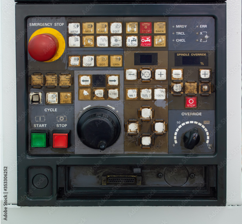 old rusty control panel of cnc lathe machine