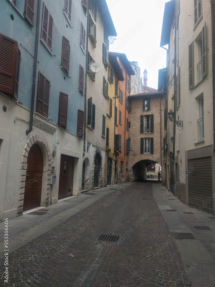 Typical street in Brescia Old Town, Lombardy, Italy.