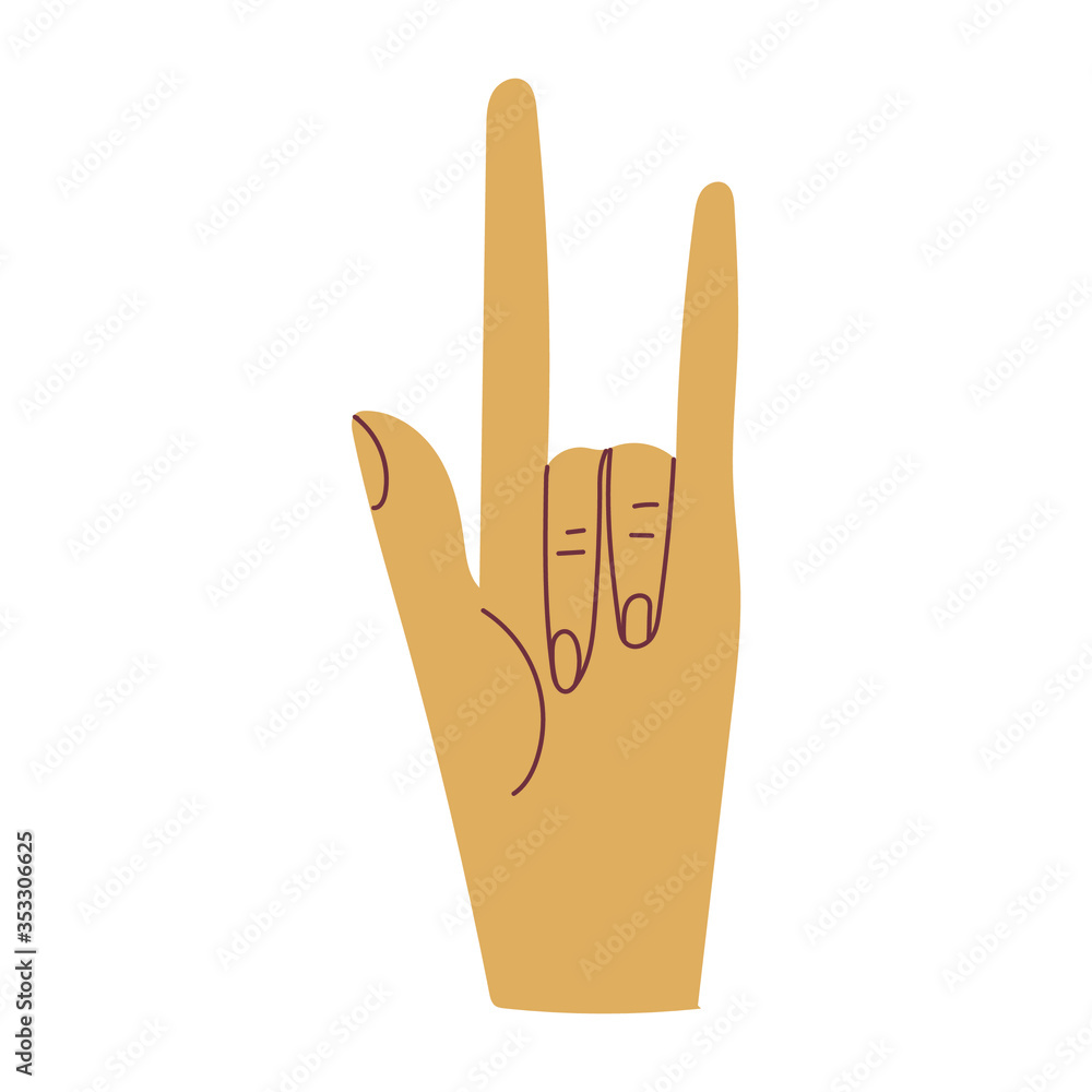 Hand showing gesture. Devil horns. Flat vector illustration. Isolated on white background. Hand showing gesture. Devil horns. Flat vector illustration. Isolated on white background.
