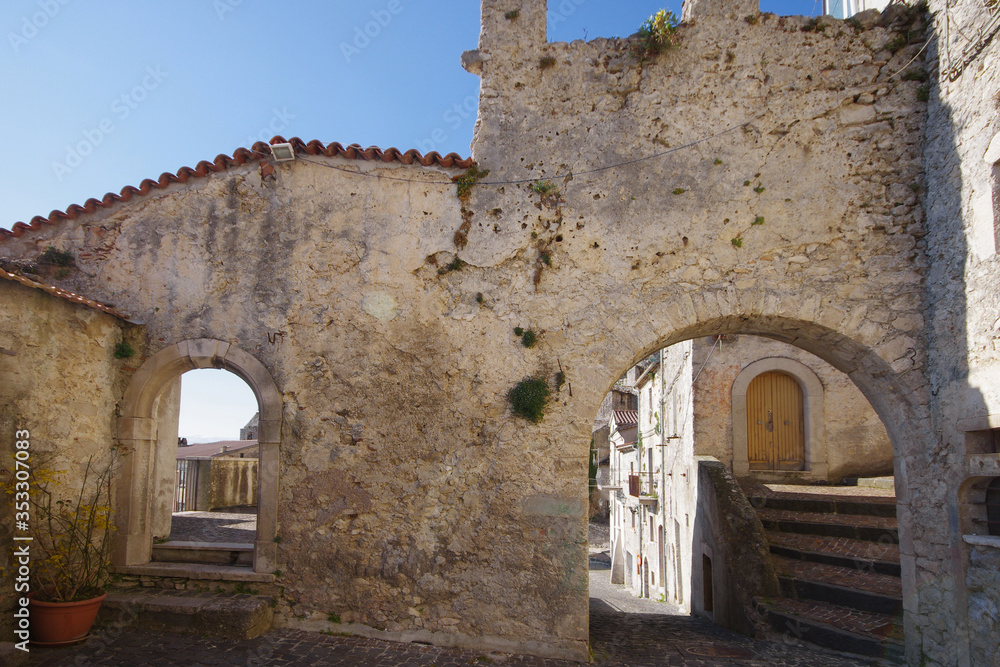 Ancient stone houses of a characteristic village in Molise - Italy