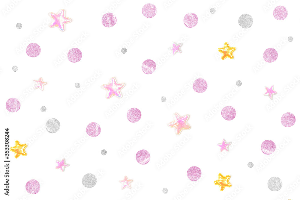 Pink gold glitter star and star paper cut on white background - isolated