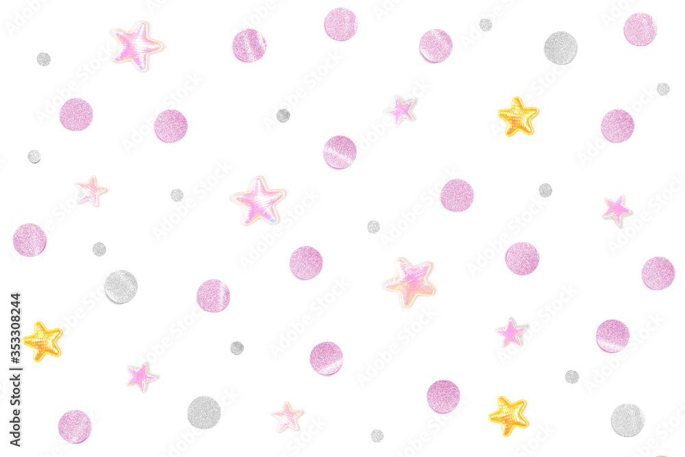 Pink gold glitter star and star paper cut on white background - isolated Pink gold glitter star and star paper cut on white background - isolated