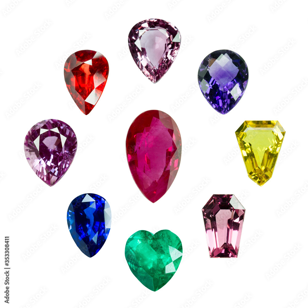 Fototapeta premium Bright gems isolated on a white background