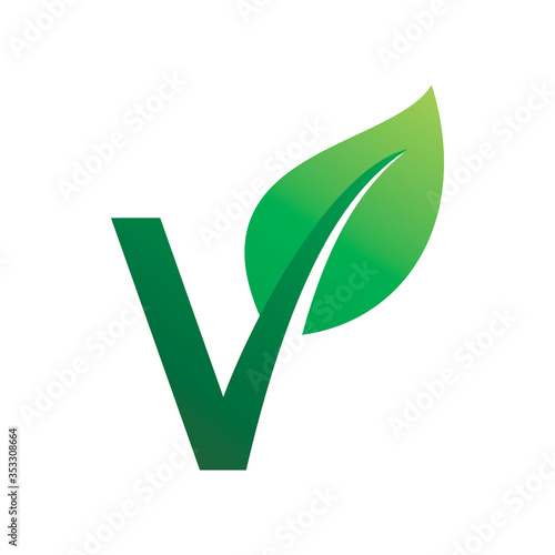 lettter v green nature leaf logo design photo