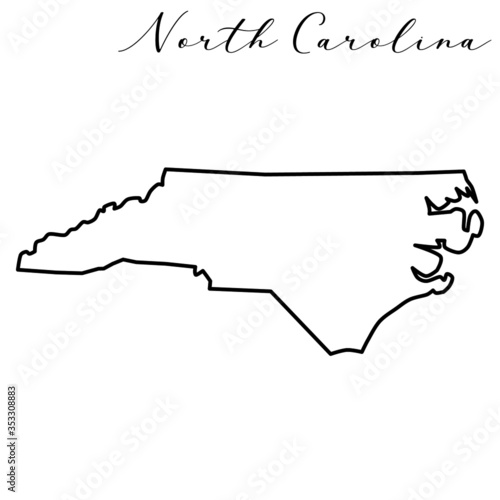 Vector high quality map of the American state of North Carolina simple hand made line drawing map