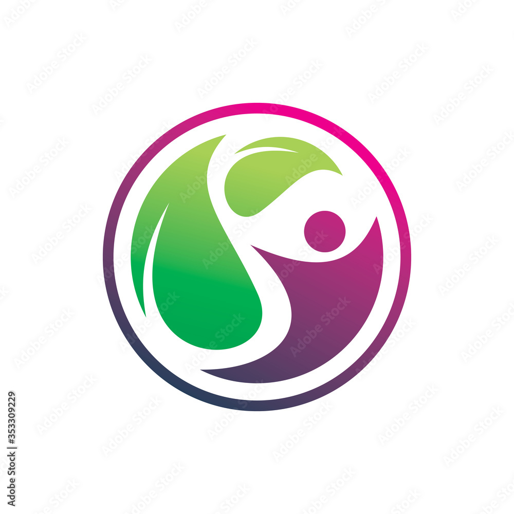 full color circle nature healthy active people leaf logo design full color circle nature healthy active people leaf logo design