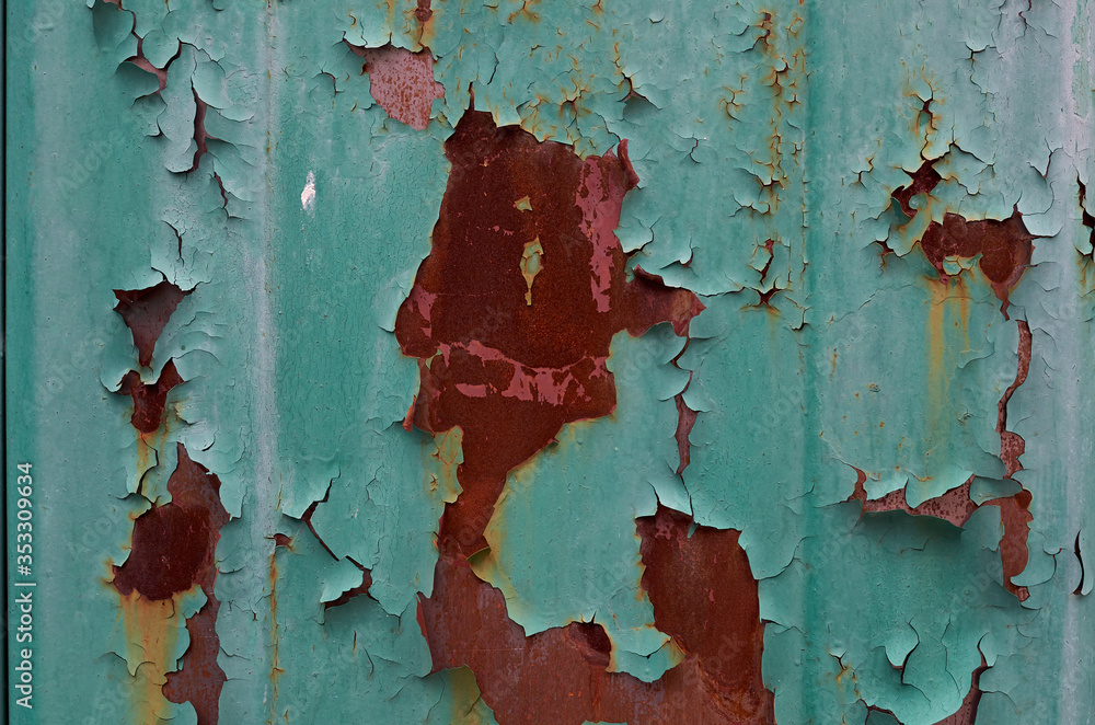 green paint and rust on the surface texture background