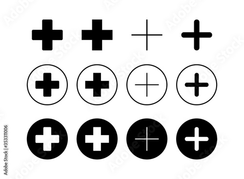 Set of Plus Icons. Add plus icon. Addition sign. Medical Plus icon