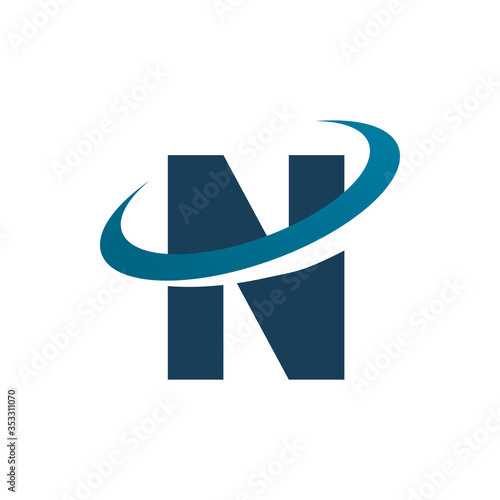 letter n dynamic orbit line logo design