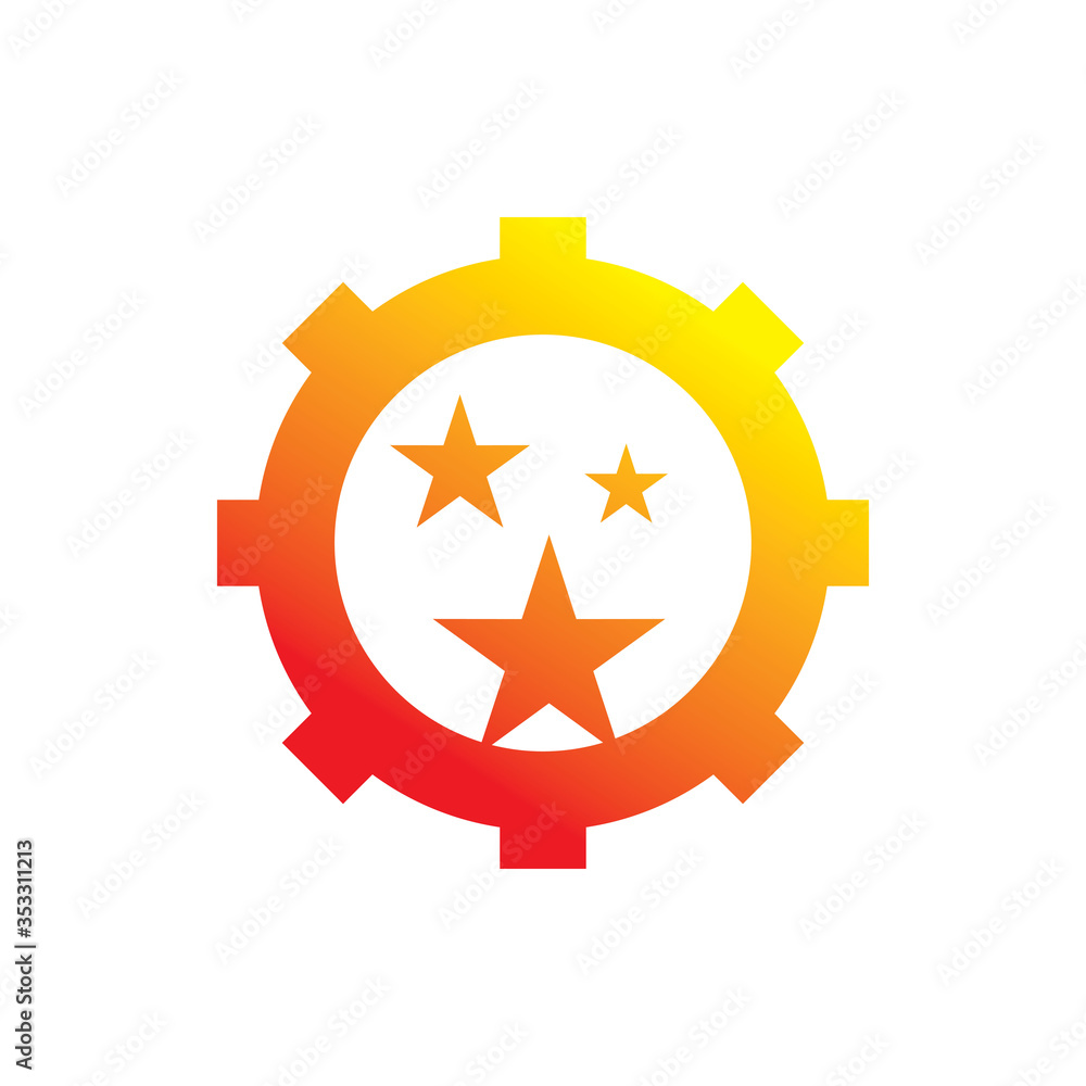 full color gear technology star logo design full color gear technology star logo design