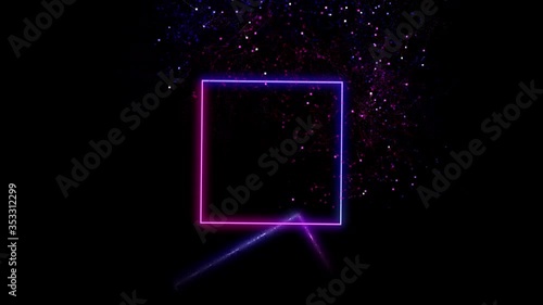 Neon square roatating and sparkling on the black backgeround. photo