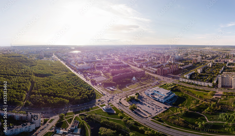 Panoramic view of Saint Petersburg, photo of a drone, summer day.