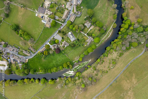 Aerial view of Burnsall, Wharfedale, Yorkshire Dales National Park, North Yorkshire, England, Britain, photo