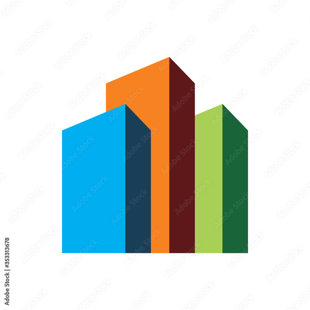 creative full color building tower business chart logo design creative full color building tower business chart logo design