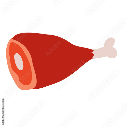 red ham, flat, isolated object on a white background, vector illustration,