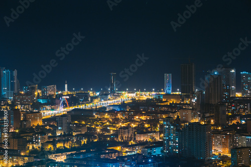Batumi  Adjara  Georgia. Aerial View Of Urban Cityscape Skyline At Night
