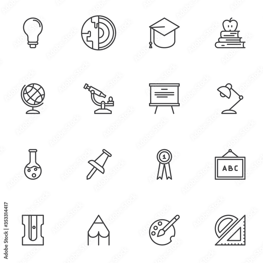 Education line icons set, science outline vector symbol collection ...