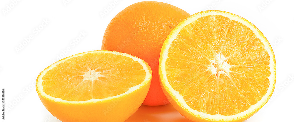 Orange whole and two halves on a white background. Orange whole and two halves on a white background.