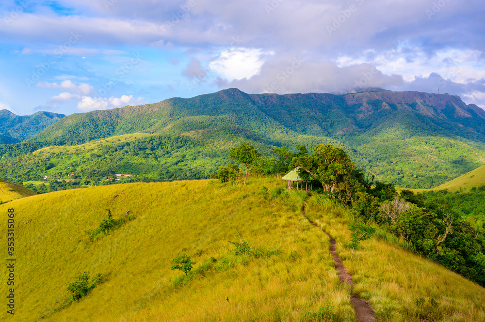 Fototapeta premium Countryside of Coron - Amazing view from Mount Tapyas on Busuanga Island at sunset - tropical destination with paradise landscape scenery, Palawan, Philippines.