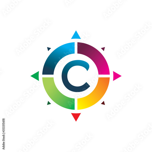 creative circle compass full color letter c logo design