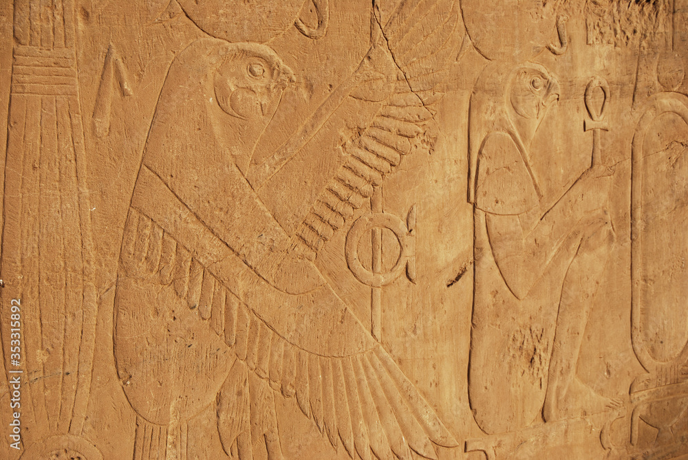 Ancient hieroglyph and relief in a Temple in Egypt